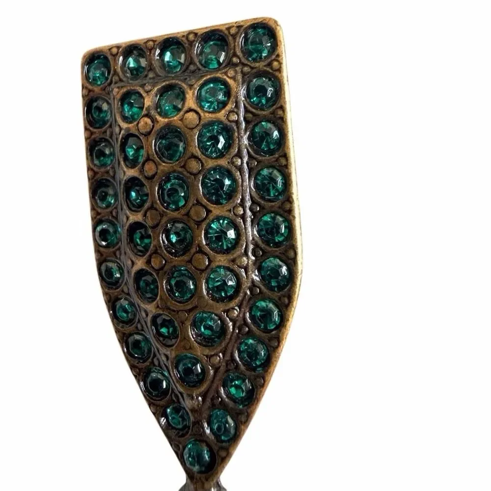 Vintage Maltese Cross Emerald Rhinestone Drop Brooch